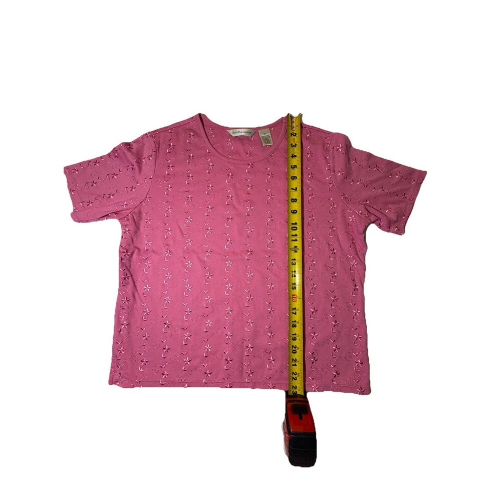 Drapers & Damons Womens XL Pink Embroidered Floral Short Sleeve Top - Picture 5 of 6